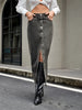 American Streetwear Button Front Denim Skirt Women's Autumn Retro High Waist Straight Jean Long Skirts