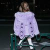 Autumn Oversized Sweet Cute Soft Purple Black Faux Fur Coat Women with Bunny Ears Kawaii Loose Fluffy Jacket Hoodie