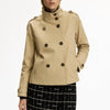 CH Women Tailored Double Breasted Stand Collar Cropped Trench Coat Shoulder Strap Cuff Buckle Business Commute Layer Outerwear
