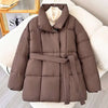 Women's Parkas Solid Color Warm Cotton Padded Coat Jacket Belt Gathered Waist Female Winter Clothing 2DB1775