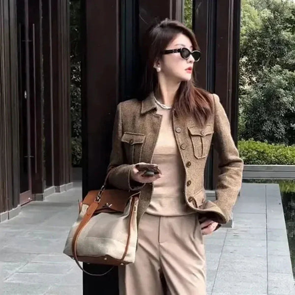 Ladies Woolen Coat Autumn Winter High-Quality Casual Temperament Short Coats Women's Slim Wool Coat Solid Color Lady Outerwear