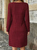 Fall Women Plus Size Midi Dress, Solid Round Neck Long Sleeve Casual Dress with Pockets, Loose Daily Wear Dress for Ladies