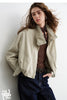 Women Slub Cotton Jackets Spring Cropped Tulip Silhouette Striped Cuff - Turn Up Stand Collar Tops