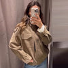 Leather Jacket Women Autumn Oversized Bomber Jacket Coats & Jackets Stand Collar Long Sleeve Tops Outerwears