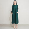 Pleated Dress Women's Round Neck Long Sleeve Casual Loose Lady Elegant Women's Dress