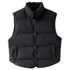 Stand Neck Puffer Cotton Vest Beige Black Autumn Winter Loose Vest Women Jacket