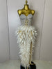 Stock Women Sexy Sparkly Rhinestone Mesh Feather Long Dress Elegant Evening Party Celebrate Birthday Performance Costume