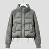 Winter Women Down Cotton Parkas Jacket Cable Knit Sleeve Spliced Stand Collar Thick Warm Short Coat Petite Ladies Outerwear