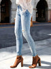 Women's Casual Elegant Party Solid Color Washed Cat Whisker Pattern Denim Ripped Skinny Jeans Tapered Pants Simple Daily Wear