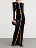 Solid Spliced Sequins Temperament Dresses for Women O Neck Long Sleeves Patchwork Bead Split Dress Female