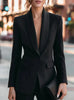 Women Formal Blazer Jacket Shawl Lapel Deep V Neck Shoulder Pad Long Sleeve Slim Office Business Coat