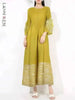 Women's Dress With Flower Ruffles Sleeves Round Neck Loose Big Size Long Dresses 2DB1142