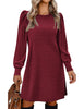 Ladies Knit Dress Bubble Sleeve Long Sleeve Round Neck Casual Loose Autumn Winter Dress with Pockets
