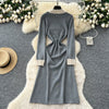 Brand Autumn Winter Women Knitted Long Dress Pearls O-neck A-line Sweater Dress Office Lady Vestido