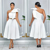 Women Big Bow Shoulder Skew Collar Big Swing Knee Length Dress Belt Street Vestidos Sexy Party Evening Chic Dresse