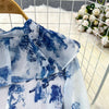 Court Style Long Dresses for Women Floral Print Flare Sleeve Stand Collar Female Elegant Vestidos Chiffon Maxi Dress