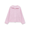 Spring Striped Loose Knit Cardigans Women Casual Turtleneck Zip-up Pink Sweater Coat Women Knitwear Streetwear