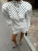 Polka Dot Print Shorts 2 Piece Sets For Women Long Sleeve Patchwork Contrast Jacket Coat And Casual Commute Shorts Suits