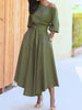 Women's S-2XL Size Slanted Shoulder Collar Tie Waist Style Solid Color Dress Leopard print maxi dresses for women