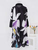 Pleated Print Dress For Women Lapel Single Breasted Loose Long Contrast Color Female Dresses 2DA4600