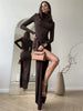Turtleneck Thigh High Split Sexy Maxi Dress For Women Long Sleeve Draped Bandage Bodycon Club Long Dress