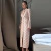 Floral Print High Neck Midi Dress For Women Chic Long Sleeve Button Front Sheath Dresses Office Party Commuting Clothes