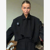 Stand Collar Cropped Blazer Single Breasted Pocket Loose Short Suit Jacket Women Minimalist Casual Crop Suit Outerwear