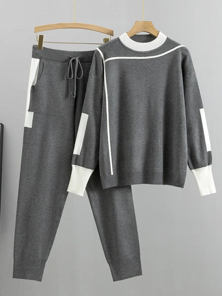 Winter Women Knitted 2 Pieces Set Muslim Casual Thicken Pullover Sweater +Knitted Pant 2PCS Suits Outfit Sport Warm Set