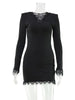 Lace Patchwork V Neck Women Dresses Solid Casual Bodycon Long Sleeve Sexy Club Outfits Female Elegant Vestidos