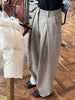 High Waist Brown Striped Pleated Long Thick Wool Wide Leg Pants Trousers Women Tide Autumn Winer 1DH7548