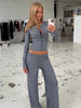 Women's Clothing Cardigan Slim Long Sleeve Low Waist Long Pants Sweater Solid Color Two Piece Outfits Woman Simple Style Casual