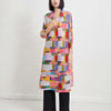 Printed Geometric Dress Women's Spring Lapel Single Breasted Color Block Loose A-line Stretch Dresses 2DB2204