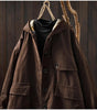 Women Vintage Hooded Button Parkas Plus Cotton Winter Coats Solid Color Patchwork Pockets Warm Long Parkas