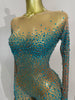 Sparkly Rhinestones Sexy Mesh See Through Bodycon Jumpsuit Women Birthday Gown Women Bar Nightclub Dancer Stage Outfit