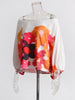 Casual Printing Two Piece Sets For Women Slash Neck Lantern Sleeve Tops High Waist Pant Loose Set Female