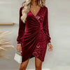 Elegant Sequins Design Long Sleeve Party Dress Women Sexy V Neck Bodycon Dresses For Women Evening Dress Christmas Clothes