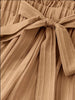 Women's Khaki Textured Wide-Leg Pants, High-Waisted Paperbag Waist with Tie, Draped Straight-Leg Trousers