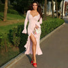 Women's A-Line Bodycon Mini Dress Ruffle Hem V-Neck Asymmetrical Buttons Long Sleeve Short Dress Party Streetwear Outfits
