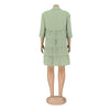 Elegant Women Big Swing Turn-down Neck Single Breasted Shirt Style Loose Smock Dress
