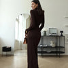 Elegant Turtleneck Curvy Brown Dress Women's Sexy Long Sleeve Shoulder Pad Party Evening Tight Elastic Dresses Winter Black