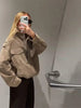 Casual Solid Suede Jackets Women Street Stand Collar Full Sleeve Zippers Loose Coats Female Spring Lady Jacket
