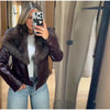 Fur Collar PU Leather Jacket Women Single Breasted Long Sleeve Loose Street Female Coat Winter Casual Outwear Top