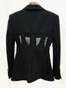 High Street Designer Blazer Suit Women's Perspective Gauze Patchwork Blazer Pencil Pants
