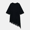 Elegant Lace Patchwork Short Dress Women See Through High Collar Flare Sleeve Party Dresses Autumn Lady Evening Robes