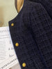 Korean Navy-blue Tweed Short Jacket Women's Woolen Coat Spring Autumn O-neck Slim Casual Blazer Tops Streetwear Lady Outerwear