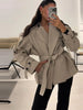 Tie Up Short Women 's Trench Coat Lapel Long Sleeve With Belt Oversize Windbreaker Female Spring Autumn Woman Outerwears