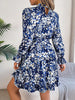 Elegant Mock Neck Belted Ruffle Hem Floral Print Dress For Spring & Fall, Women's Clothing