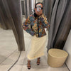 Vintage Floral Print Women Cropped Jacket Contrast Velvet Collar Zip Up Long Sleeve Slim Fit Side Pockets Coat Outerwear