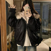 Winter Thick Warm Fleece Hooded Jacket Women Korean Loose Zipper Leather Coats Chic Full Faux Fur Lined Bomber Outerwear