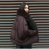 Faux Fur Collar Women's Padded Jacket Knitted Cuff Patchwork Batwing Sleeve Loose Cotton Jackets Winter Warm Coats